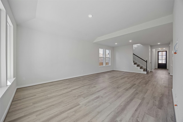 unfurnished living room featuring light hardwood / wood-style flooring