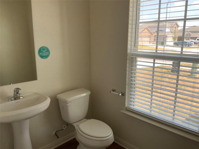 bathroom featuring a wealth of natural light and toilet