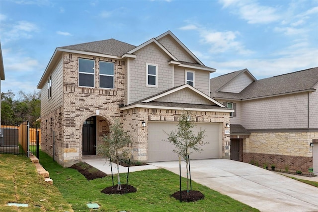 7005 Taruca Ln, Austin, TX 78736 - view of front of home featuring concrete driveway, brick siding, roof with shingles, and stone siding