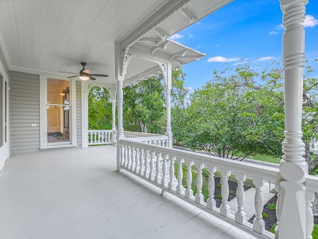 view of patio / terrace featuring ceiling fan and a balcony