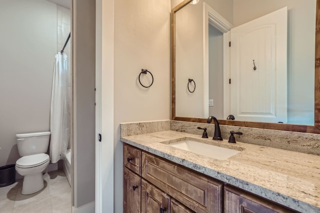 full bathroom with tile patterned flooring, toilet, vanity, and shower / tub combo