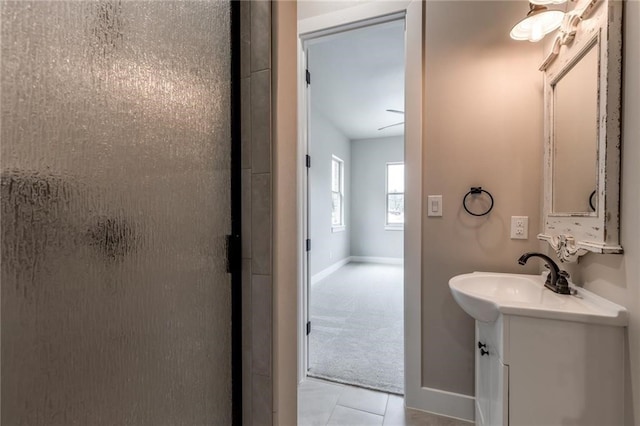 100 Gabgrove Ct, Georgetown, TX 78633 - bathroom with vanity, tile patterned floors, and a shower