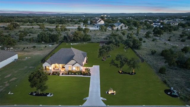 view of aerial view at dusk