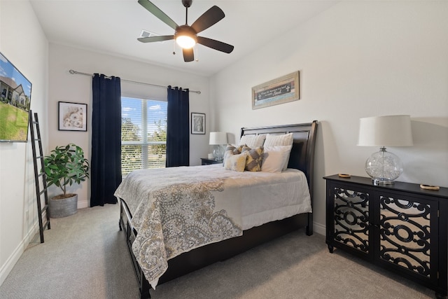 bedroom featuring carpet and ceiling fan