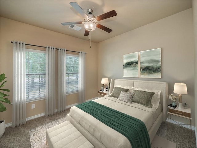 bedroom featuring ceiling fan and carpet flooring