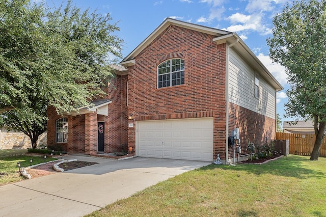 front facade with a garage and a front yard