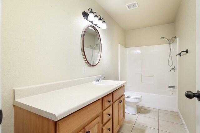 full bathroom with tile patterned flooring, toilet, shower / bathing tub combination, and vanity