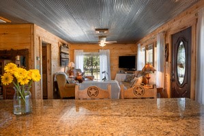 living room featuring ceiling fan