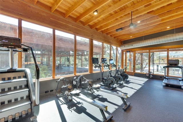 gym with wooden ceiling