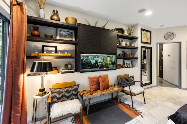 interior space with marble finish floor