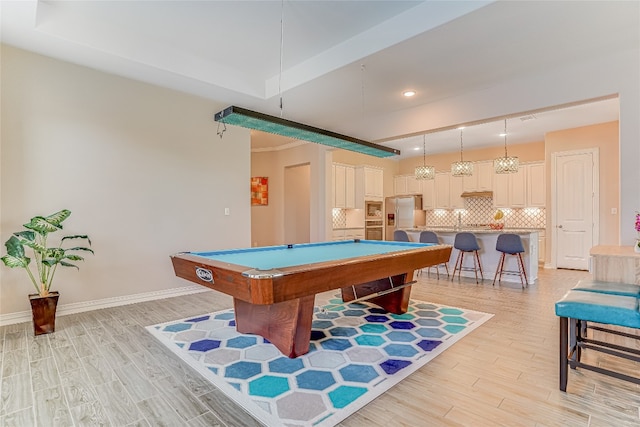 game room featuring light wood-type flooring and pool table