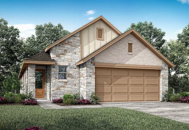 view of front of property with a garage and a front yard