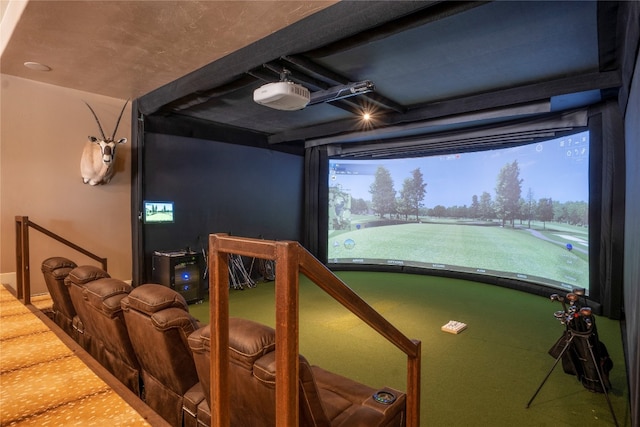 home theater featuring golf simulator