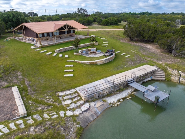 drone / aerial view featuring a water view