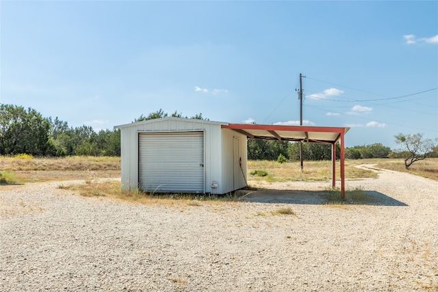 garage with a rural view