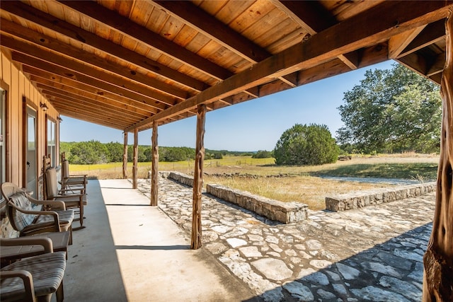 view of patio / terrace featuring a rural view