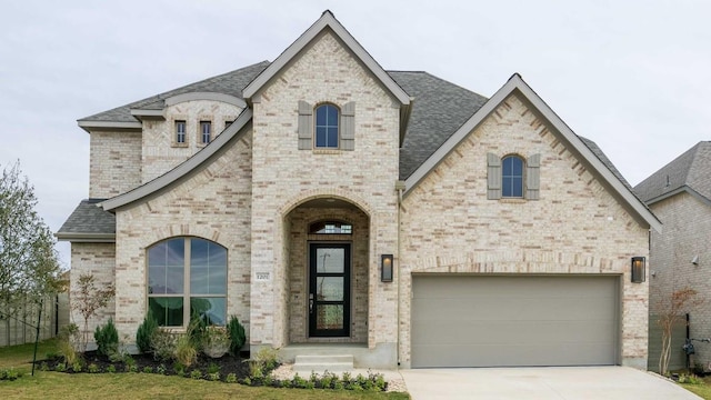 french country home featuring a garage