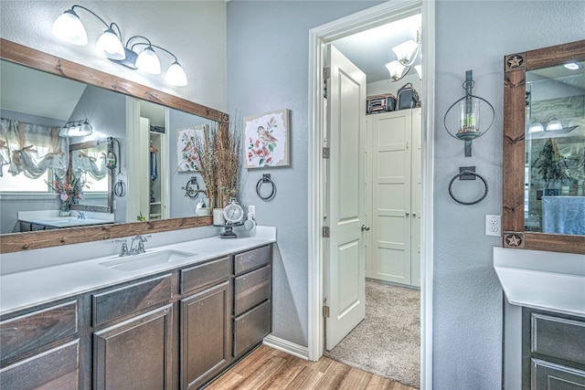 bathroom featuring hardwood / wood-style flooring and vanity