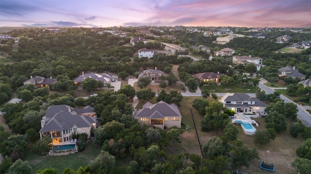 view of aerial view at dusk