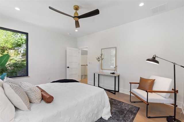 2109 Wordsworth Dr Unit 1, Austin, TX 78704 - bedroom featuring recessed lighting, a ceiling fan, light wood finished floors, and baseboards