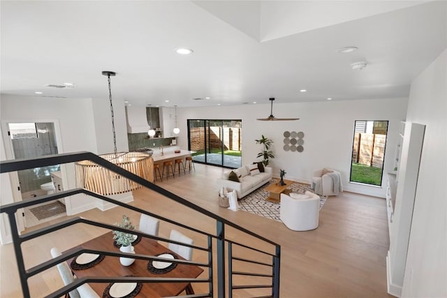 2109 Wordsworth Dr Unit 1, Austin, TX 78704 - living area with wood finished floors, recessed lighting, and ceiling fan