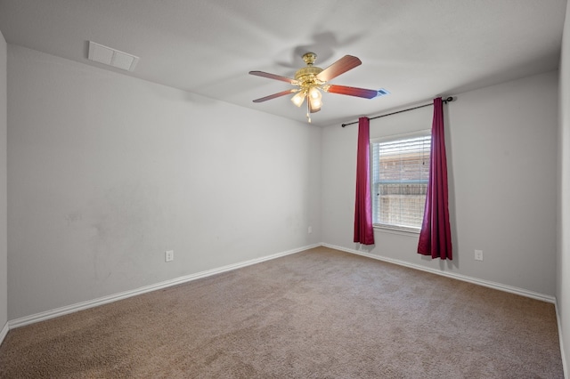 unfurnished room with carpet floors and ceiling fan