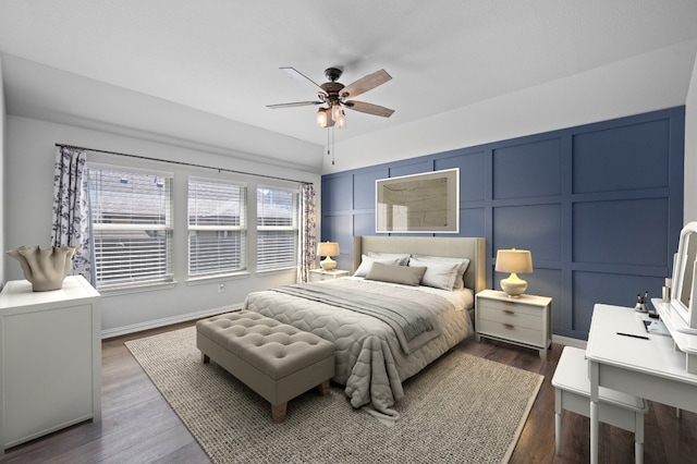 bedroom featuring ceiling fan and wood-type flooring