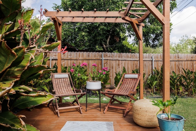 wooden terrace featuring a pergola