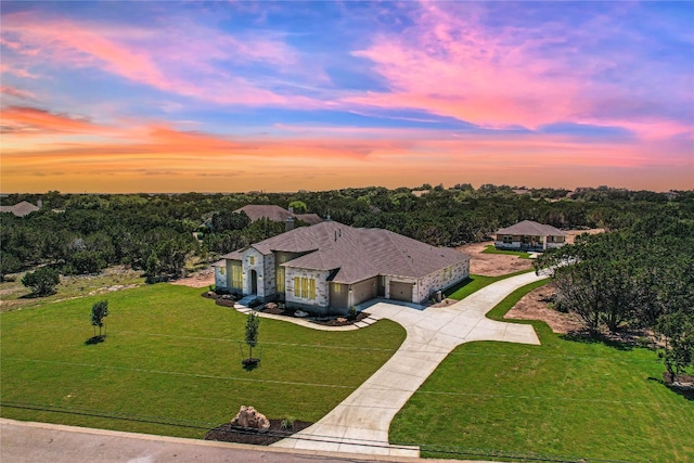 view of aerial view at dusk