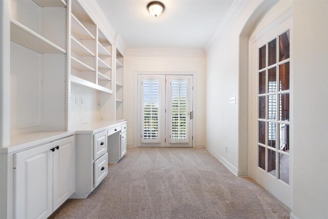 2413 Never Bend Cv, Austin, TX 78746 - unfurnished office with light colored carpet and ornamental molding