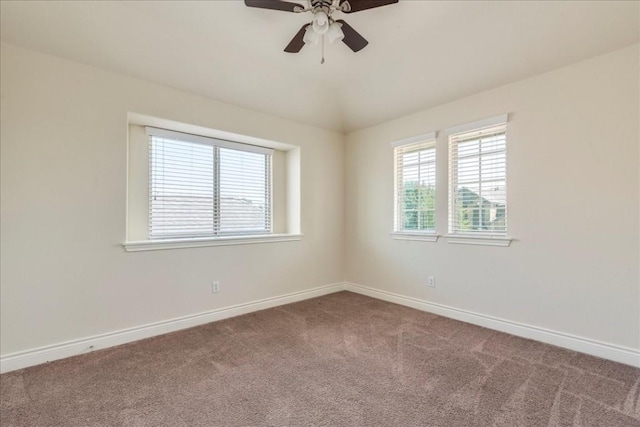 empty room with a wealth of natural light, carpet, vaulted ceiling, and baseboards