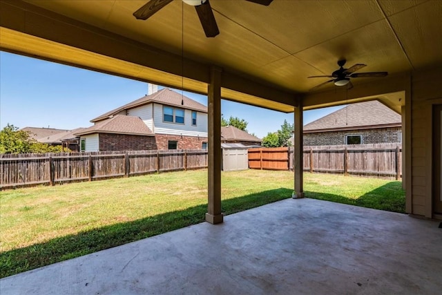 view of patio / terrace featuring ceiling fan and a fenced backyard