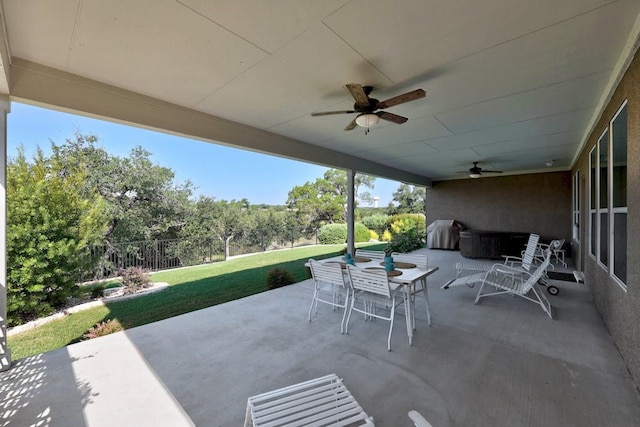 view of patio / terrace featuring ceiling fan and a grill