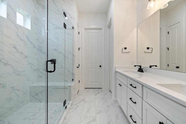 bathroom with vanity and walk in shower