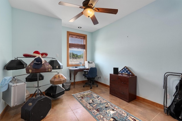 office featuring ceiling fan and light tile patterned floors