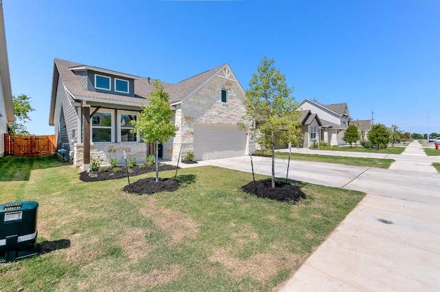 view of front of home with stone siding, concrete driveway, a shingled roof, and an attached garage