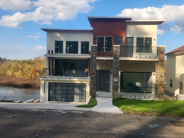 contemporary home with a balcony