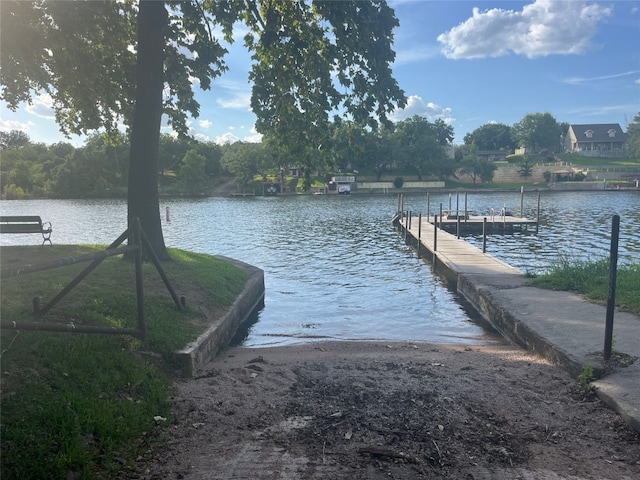 view of dock with a water view