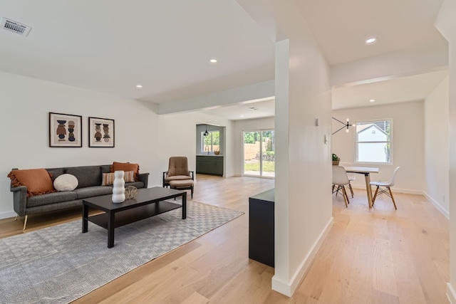 living room featuring light wood-type flooring