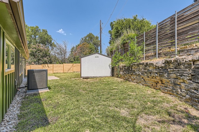 view of yard with a storage shed