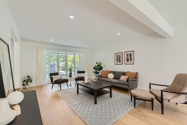 living room with light hardwood / wood-style flooring