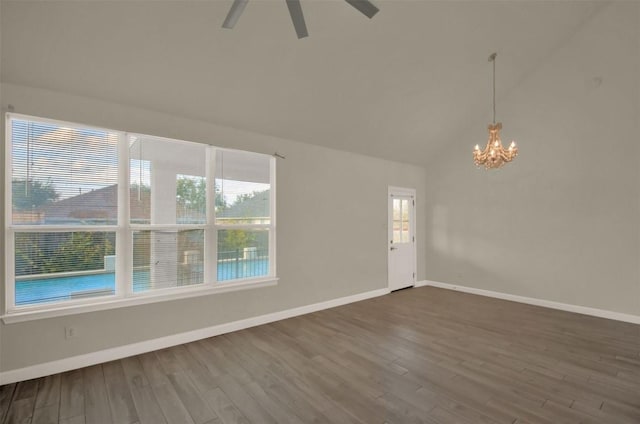 unfurnished room with a healthy amount of sunlight, baseboards, and dark wood finished floors