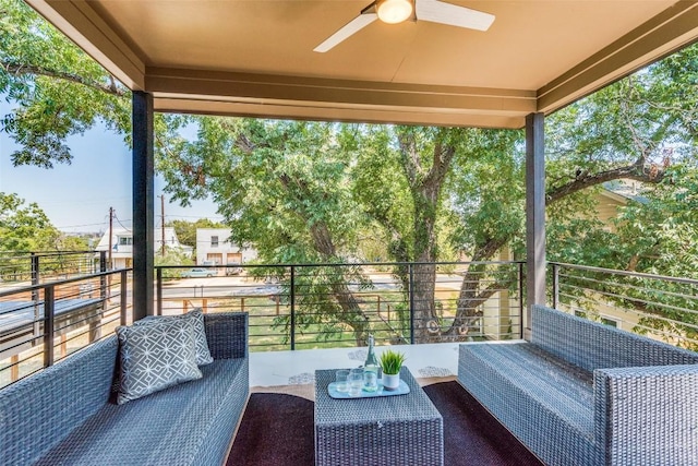 balcony with ceiling fan