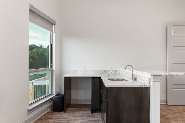 bathroom with hardwood / wood-style flooring and vanity