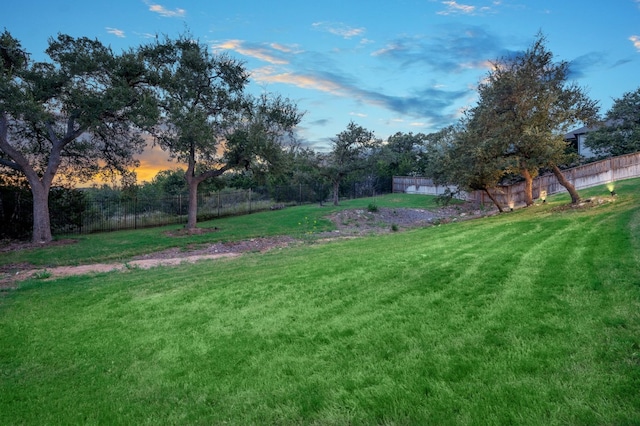 view of yard at dusk