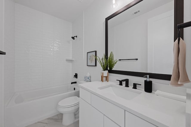 full bathroom with washtub / shower combination, vanity, and toilet