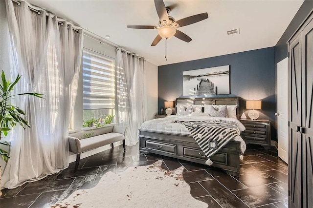 bedroom featuring ceiling fan