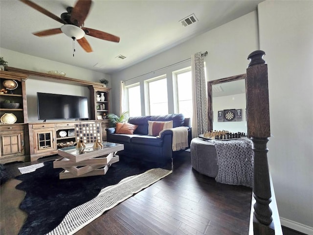 242 Freeman Loop, Liberty Hill, TX 78642 - living room featuring a ceiling fan and hardwood / wood-style floors