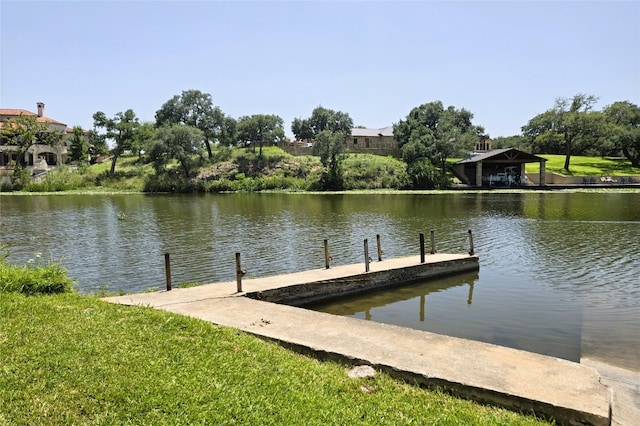 view of dock with a water view