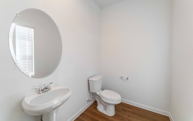 bathroom with hardwood / wood-style floors, sink, and toilet